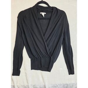 H&M Basic Black Surplice Wrap V-Neck Sweater Long Sleeve Viscose Cotton Size M